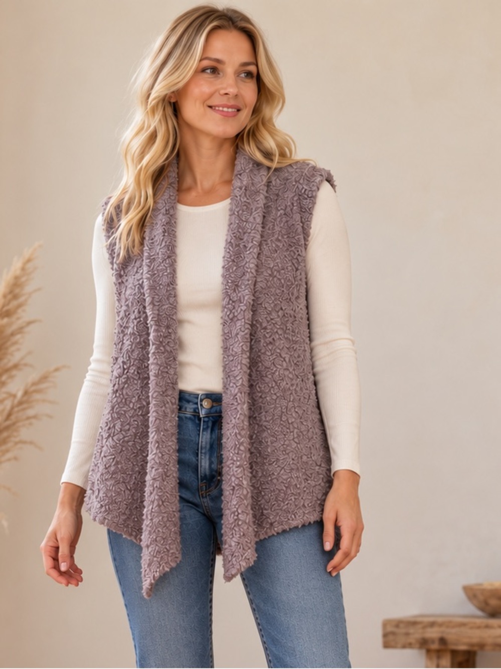 aerie Taupe Textured Open-Front Sweater Vest
